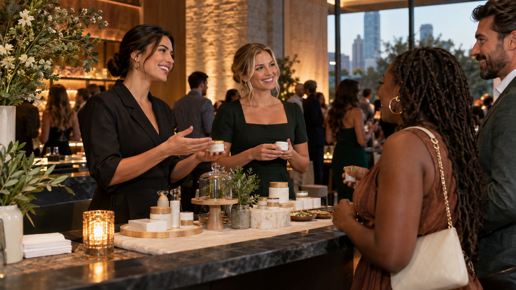 Brand representatives welcoming guests at a tasteful product sampling activation